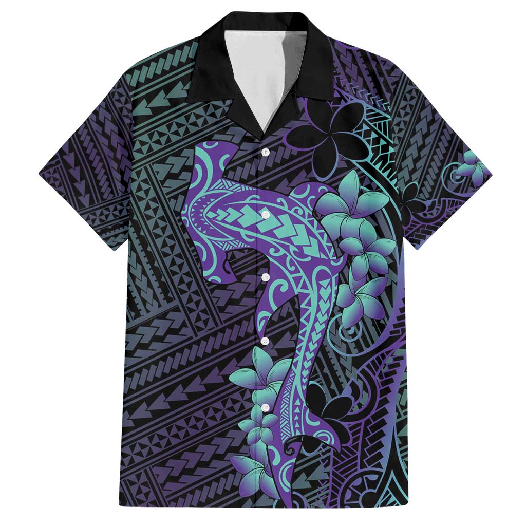 Purple Paradise Hawaii Family Matching Tank Maxi Dress and Hawaiian Shirt Hammerhead Shark Tattoo Curve Polynesian LT14 Dad's Shirt - Short Sleeve Purple - Polynesian Pride