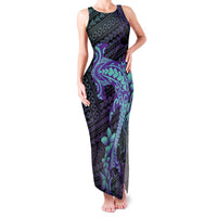 Purple Paradise Hawaii Family Matching Tank Maxi Dress and Hawaiian Shirt Hammerhead Shark Tattoo Curve Polynesian LT14 Mom's Dress Purple - Polynesian Pride