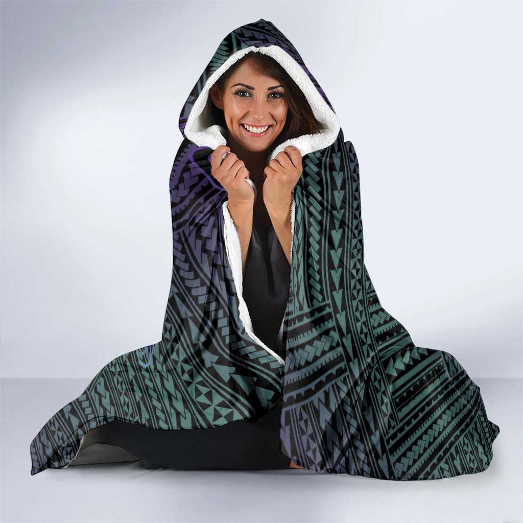 Purple Paradise Hawaii Hooded Blanket Hammerhead Shark Tattoo Curve Polynesian - Polynesian Pride