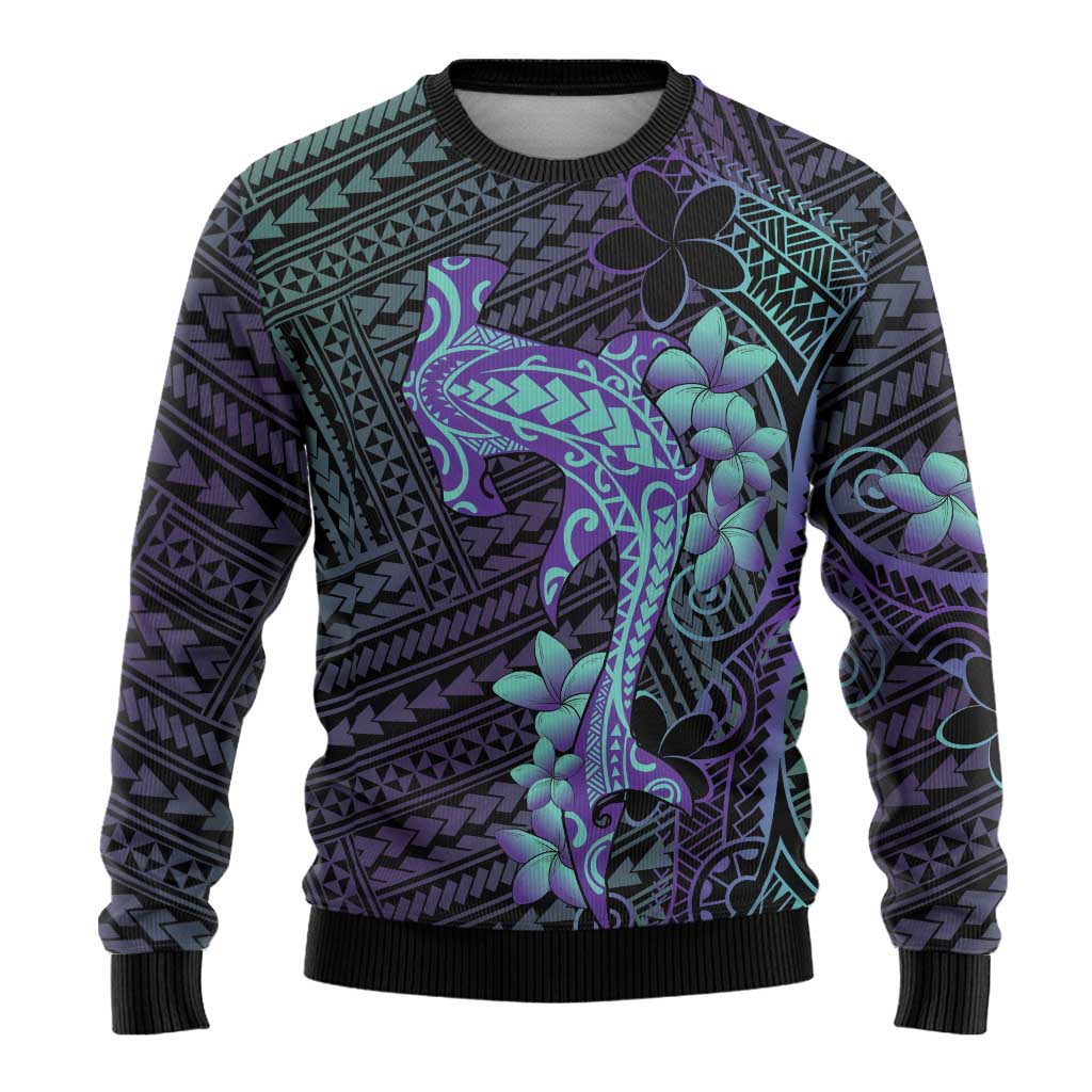 Purple Paradise Hawaii Ugly Christmas Sweater Hammerhead Shark Tattoo Curve Polynesian - Polynesian Pride