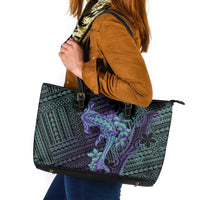 Purple Paradise Hawaii Leather Tote Bag Hammerhead Shark Tattoo Curve Polynesian LT14 Purple - Polynesian Pride