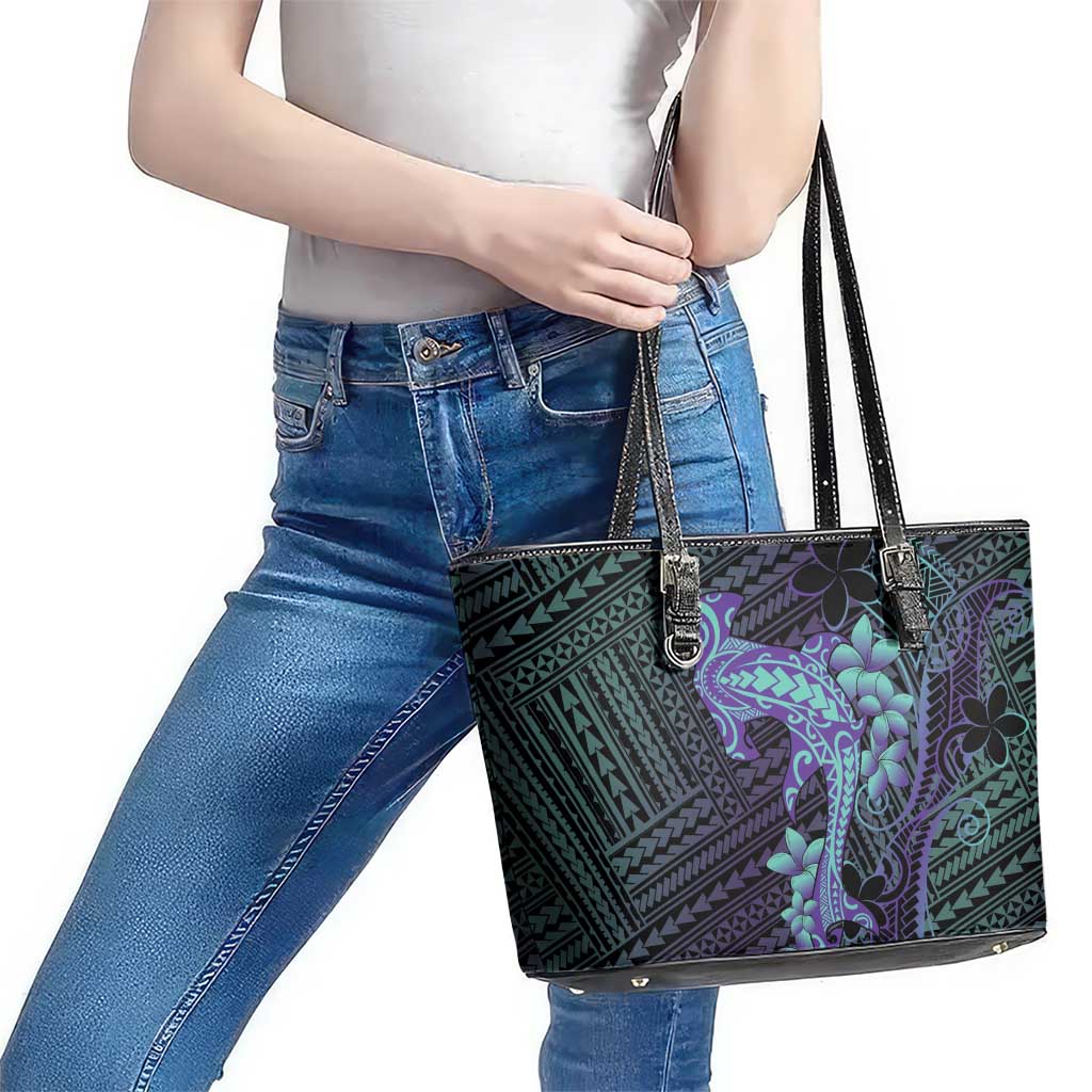 Purple Paradise Hawaii Leather Tote Bag Hammerhead Shark Tattoo Curve Polynesian LT14 - Polynesian Pride