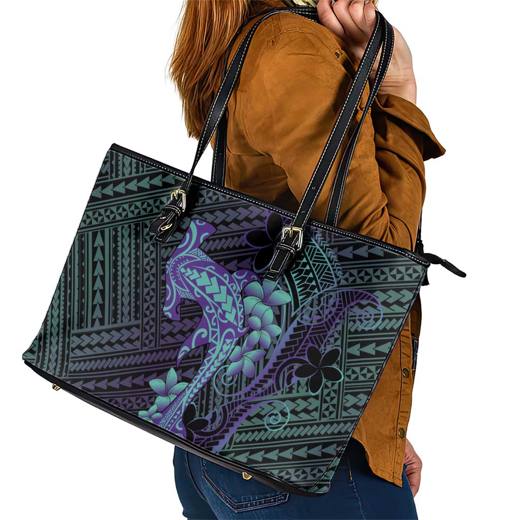 Purple Paradise Hawaii Leather Tote Bag Hammerhead Shark Tattoo Curve Polynesian LT14 - Polynesian Pride