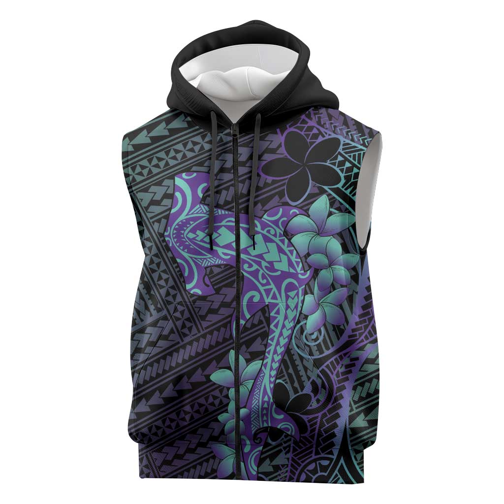 Purple Paradise Hawaii Sleeveless Zip Hoodie Hammerhead Shark Tattoo Curve Polynesian - Polynesian Pride