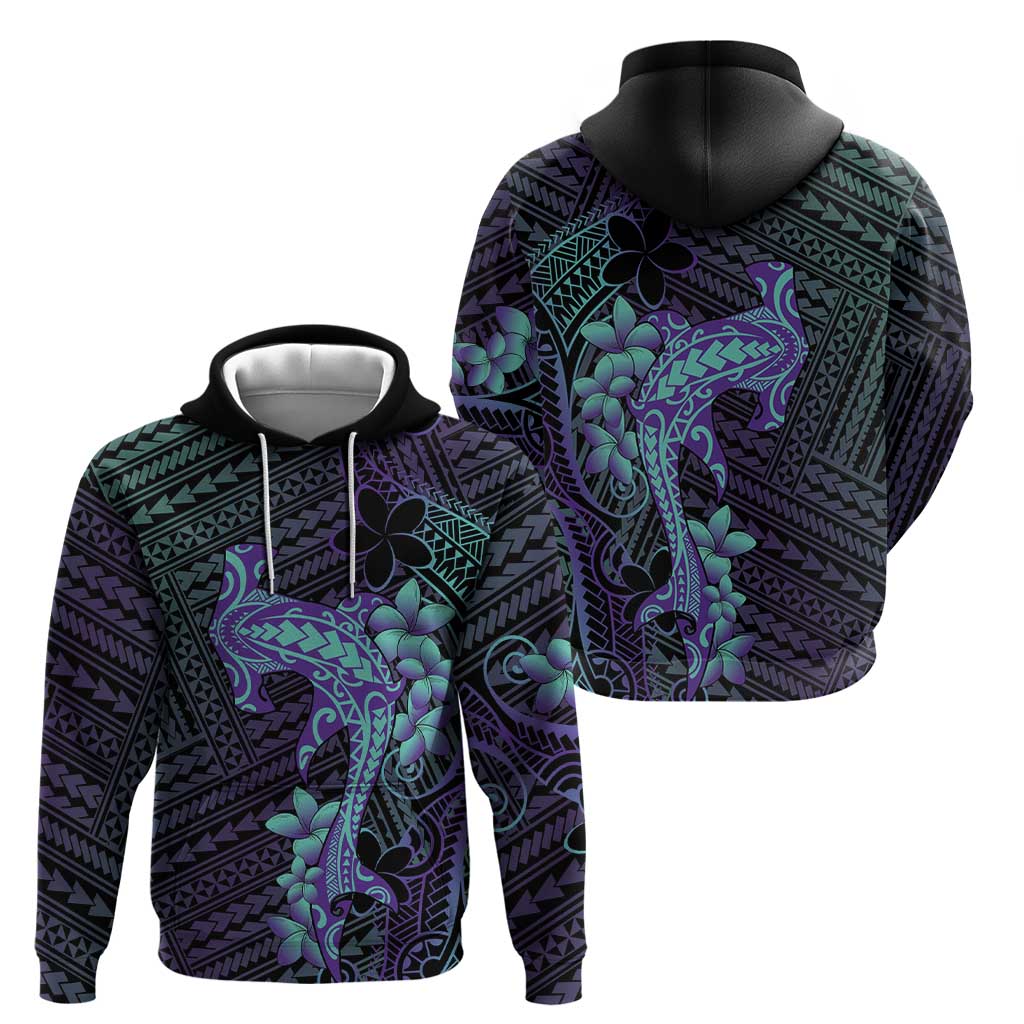 Purple Paradise Hawaii Zip Hoodie Hammerhead Shark Tattoo Curve Polynesian - Polynesian Pride
