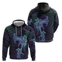 Purple Paradise Hawaii Zip Hoodie Hammerhead Shark Tattoo Curve Polynesian - Polynesian Pride