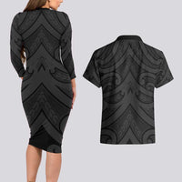 Poutama Korowai New Zealand Couples Matching Long Sleeve Bodycon Dress and Hawaiian Shirt Aotearoa Maori Tattoo LT14 - Polynesian Pride