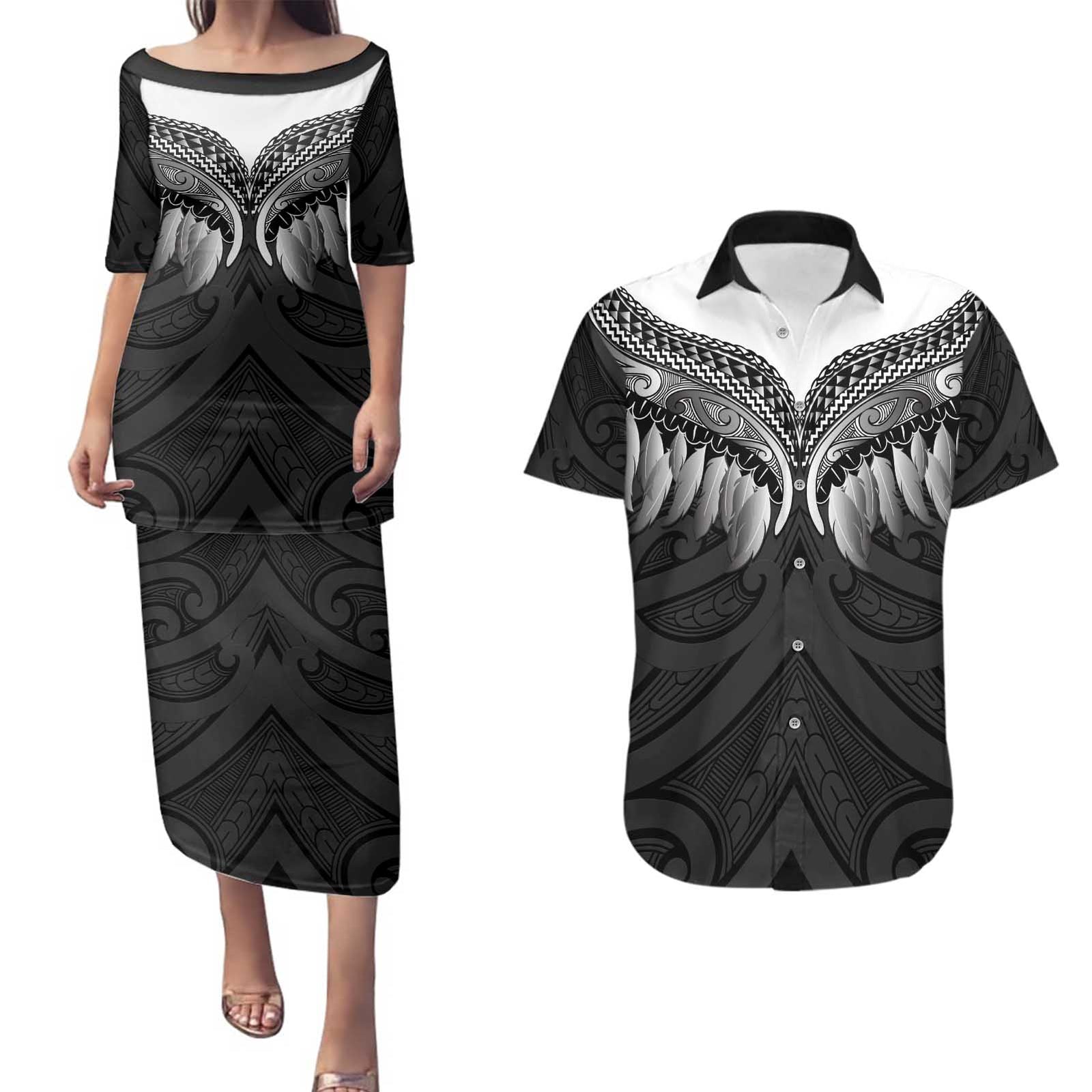 Poutama Korowai New Zealand Couples Matching Puletasi and Hawaiian Shirt Aotearoa Maori Tattoo - Polynesian Pride