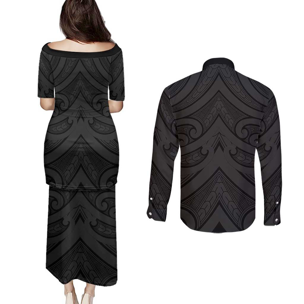 Poutama Korowai New Zealand Couples Matching Puletasi and Long Sleeve Button Shirt Aotearoa Maori Tattoo LT14 - Polynesian Pride