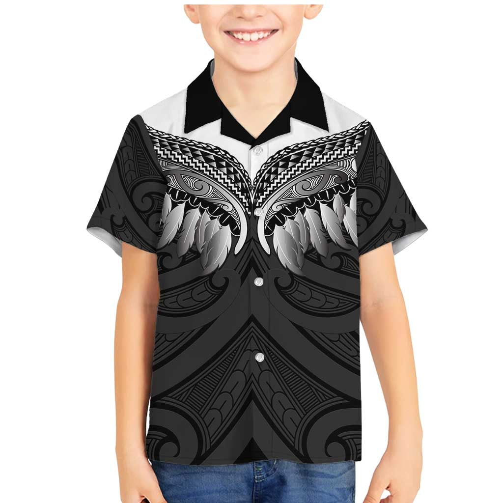 Poutama Korowai New Zealand Family Matching Mermaid Dress and Hawaiian Shirt Aotearoa Maori Tattoo LT14 Son's Shirt Black - Polynesian Pride