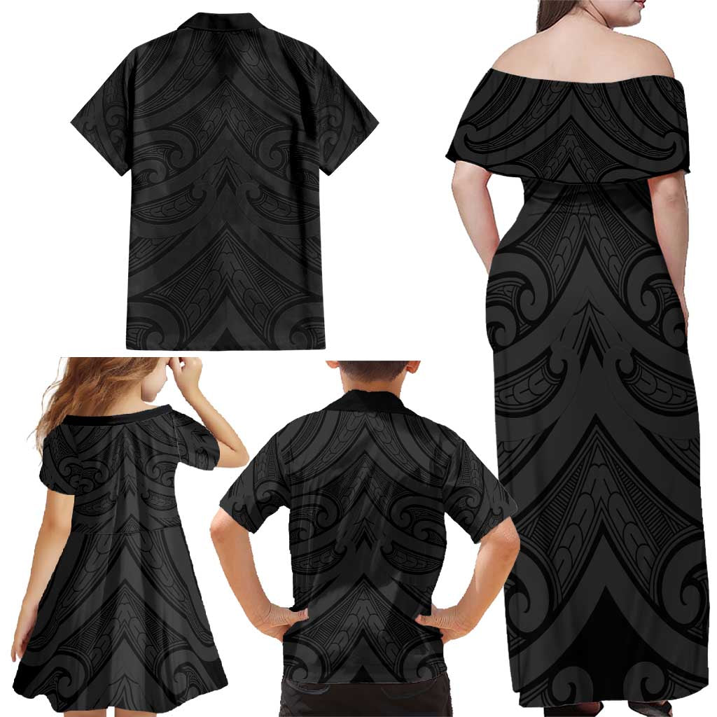 Poutama Korowai New Zealand Family Matching Off Shoulder Maxi Dress and Hawaiian Shirt Aotearoa Maori Tattoo LT14 - Polynesian Pride