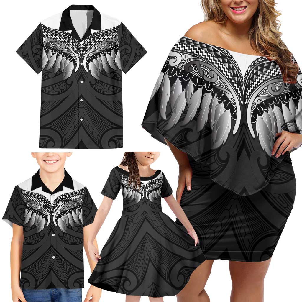 Poutama Korowai New Zealand Family Matching Off Shoulder Short Dress and Hawaiian Shirt Aotearoa Maori Tattoo LT14 - Polynesian Pride
