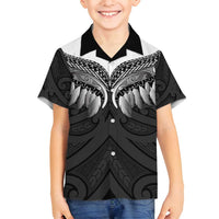 Poutama Korowai New Zealand Family Matching Puletasi and Hawaiian Shirt Aotearoa Maori Tattoo LT14 Son's Shirt Black - Polynesian Pride