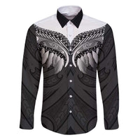 Poutama Korowai New Zealand Family Matching Summer Maxi Dress and Hawaiian Shirt Aotearoa Maori Tattoo LT14 Dad's Shirt - Long Sleeve Black - Polynesian Pride