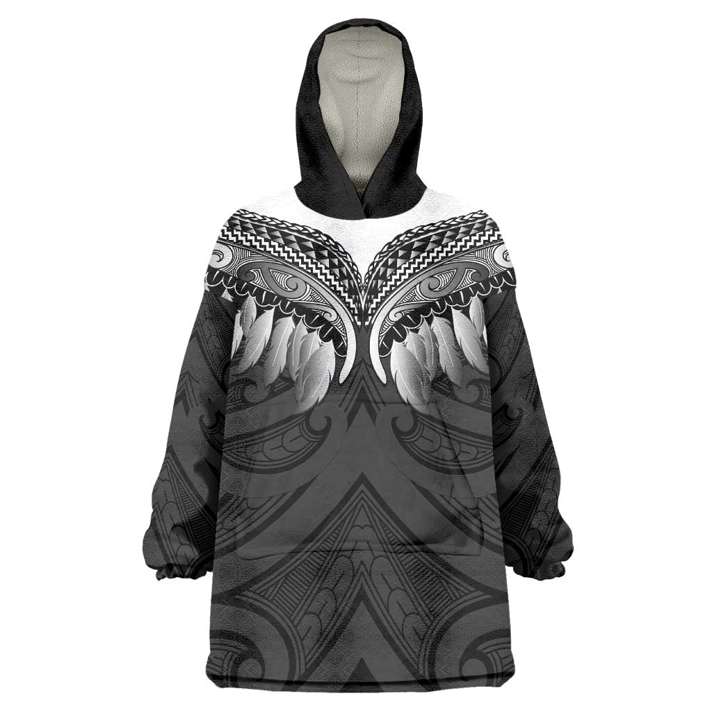 Poutama Korowai New Zealand Wearable Blanket Hoodie Aotearoa Maori Tattoo LT14 One Size Black - Polynesian Pride