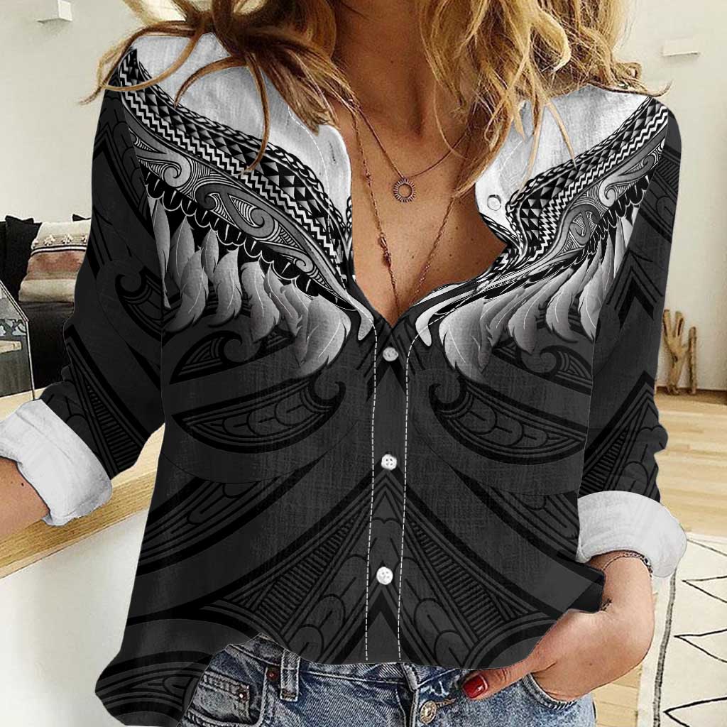Poutama Korowai New Zealand Women Casual Shirt Aotearoa Maori Tattoo LT14 Female Black - Polynesian Pride