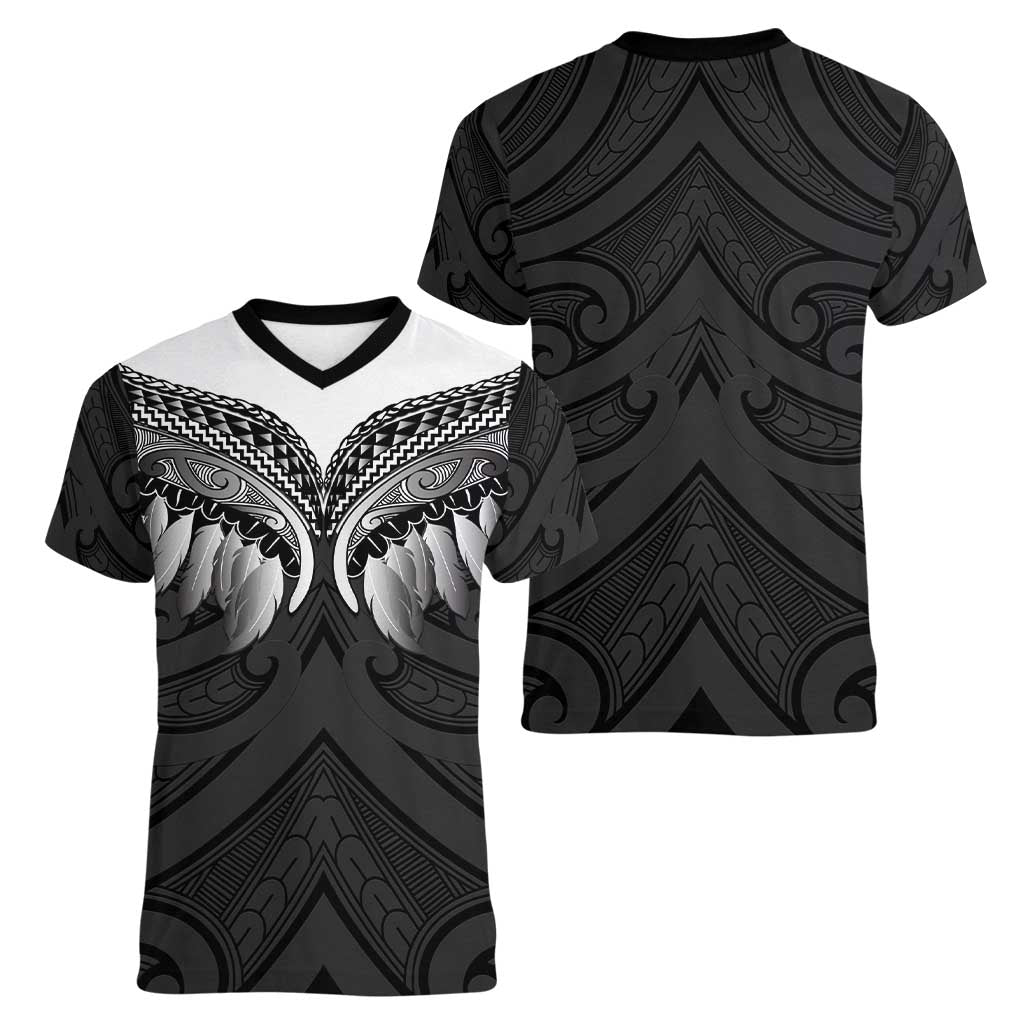 Poutama Korowai New Zealand Women V-Neck T-Shirt Aotearoa Maori Tattoo LT14 - Polynesian Pride