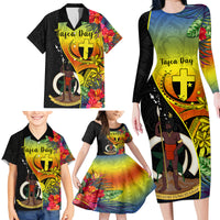 Vanuatu Tafea Day Family Matching Long Sleeve Bodycon Dress and Hawaiian Shirt Coat Of Arms Mix Tropical Flowers LT14 - Polynesian Pride