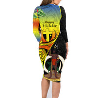 Vanuatu Tafea Day Family Matching Long Sleeve Bodycon Dress and Hawaiian Shirt Coat Of Arms Mix Tropical Flowers LT14 - Polynesian Pride