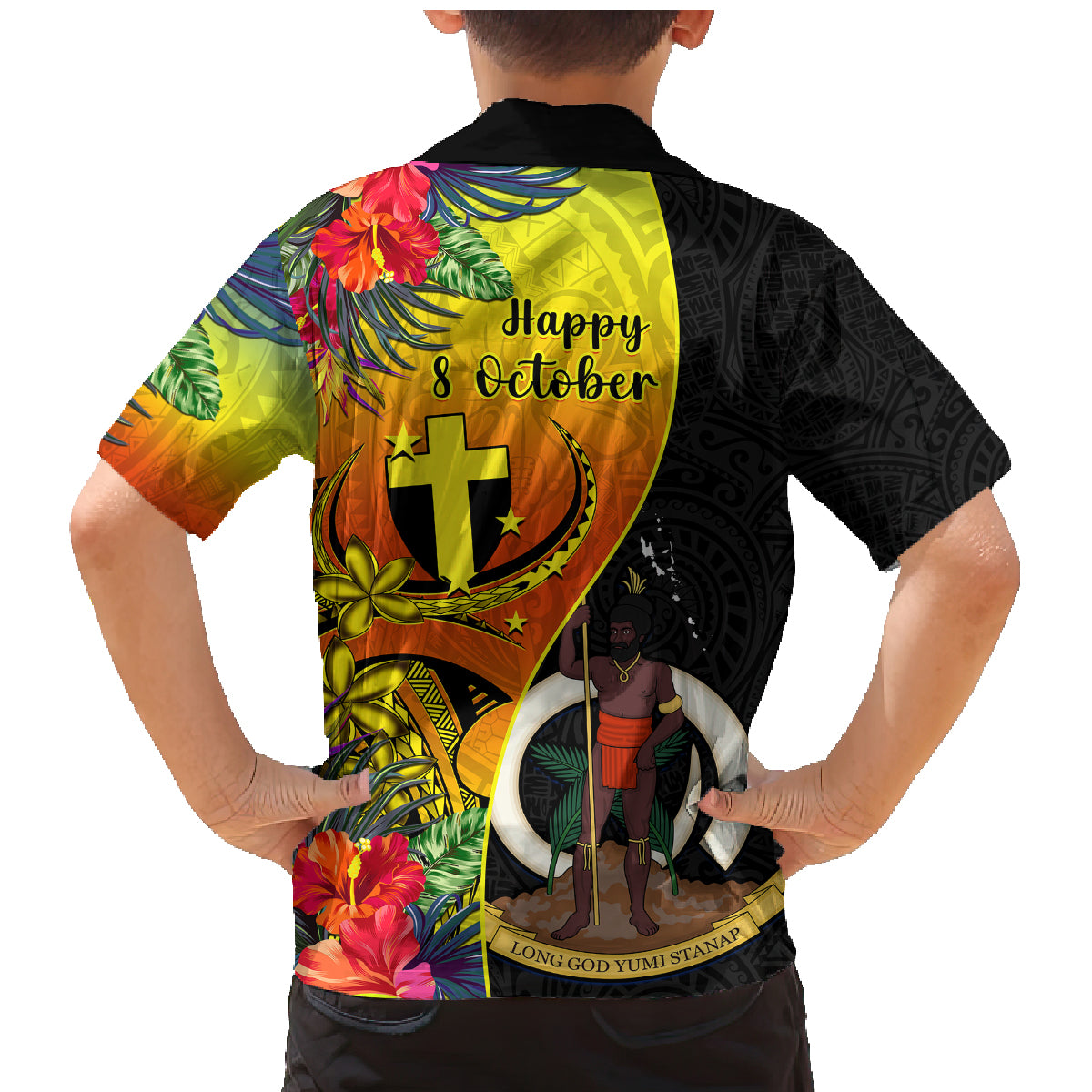 Vanuatu Tafea Day Family Matching Mermaid Dress and Hawaiian Shirt Coat Of Arms Mix Tropical Flowers LT14 - Polynesian Pride
