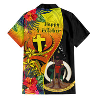 Vanuatu Tafea Day Family Matching Off Shoulder Maxi Dress and Hawaiian Shirt Coat Of Arms Mix Tropical Flowers LT14 - Polynesian Pride