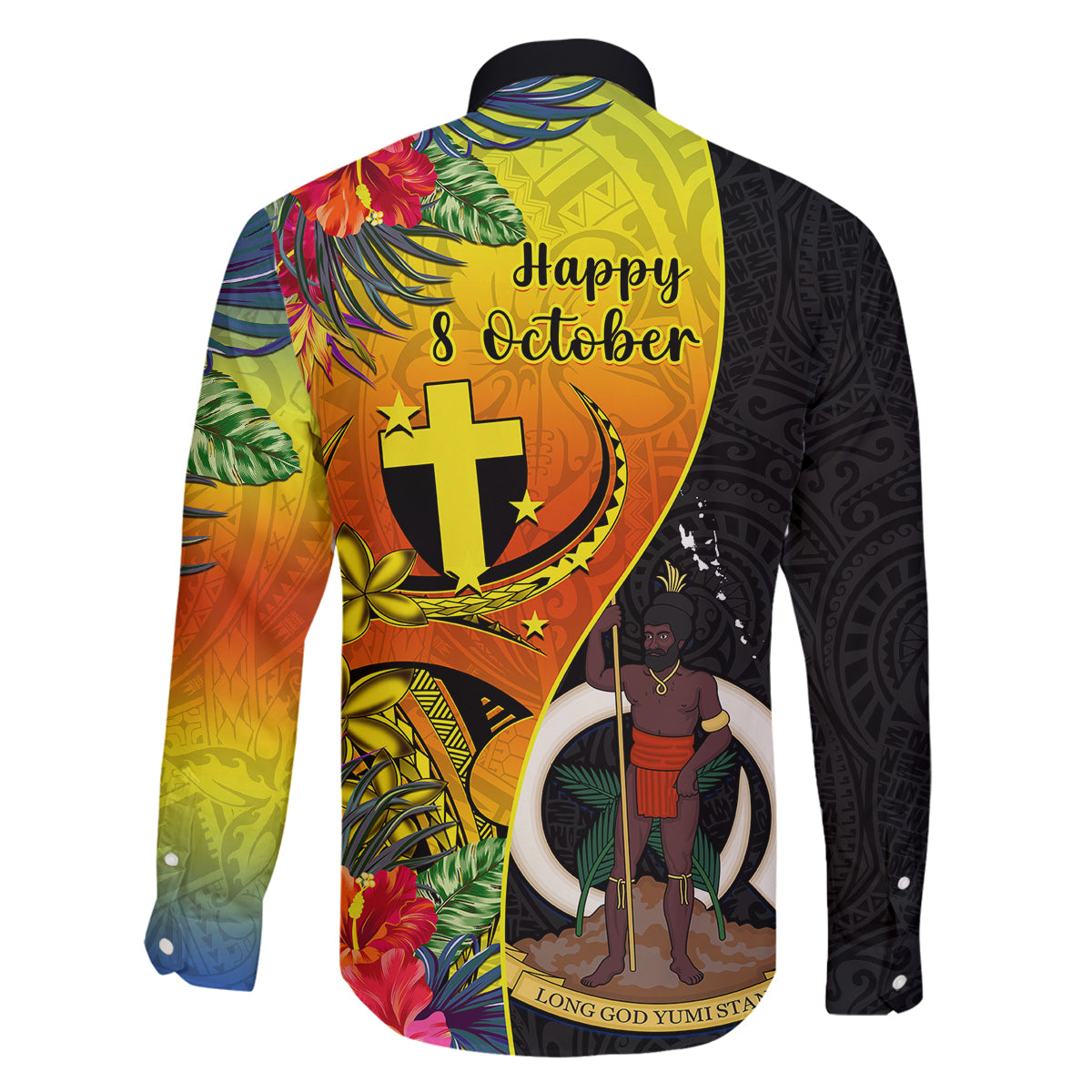 Vanuatu Tafea Day Family Matching Off Shoulder Maxi Dress and Hawaiian Shirt Coat Of Arms Mix Tropical Flowers LT14 - Polynesian Pride