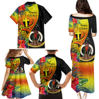 Vanuatu Tafea Day Family Matching Puletasi Dress and Hawaiian Shirt Coat Of Arms Mix Tropical Flowers LT14 - Polynesian Pride