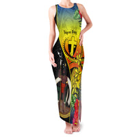 Vanuatu Tafea Day Family Matching Tank Maxi Dress and Hawaiian Shirt Coat Of Arms Mix Tropical Flowers LT14 Mom's Dress Black - Polynesian Pride