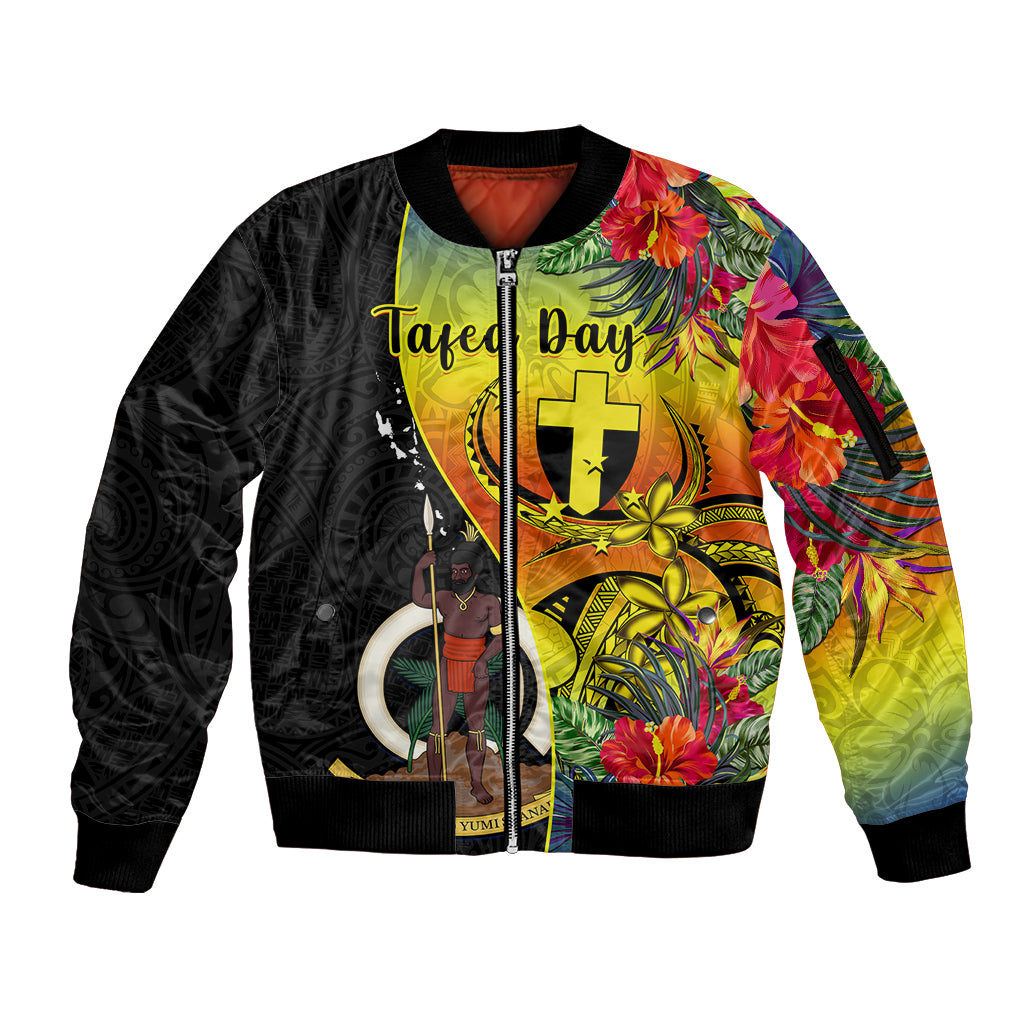 vanuatu-tafea-day-sleeve-zip-bomber-jacket-coat-of-arms-mix-tropical-flowers
