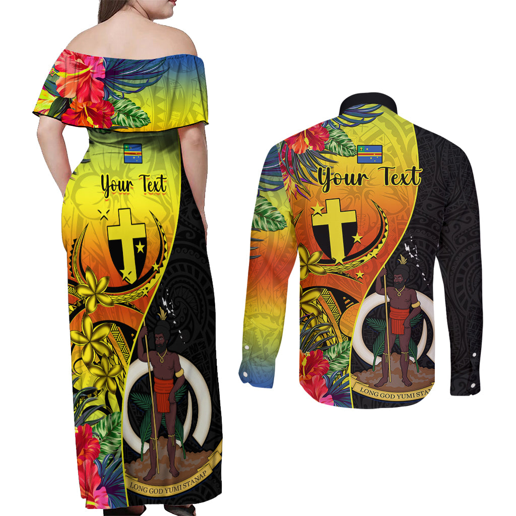 personalised-vanuatu-tafea-day-couples-matching-off-shoulder-maxi-dress-and-long-sleeve-button-shirts-coat-of-arms-mix-tropical-flowers
