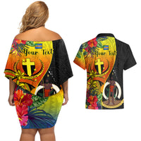 personalised-vanuatu-tafea-day-couples-matching-off-shoulder-short-dress-and-hawaiian-shirt-coat-of-arms-mix-tropical-flowers