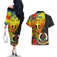 personalised-vanuatu-tafea-day-couples-matching-off-the-shoulder-long-sleeve-dress-and-hawaiian-shirt-coat-of-arms-mix-tropical-flowers