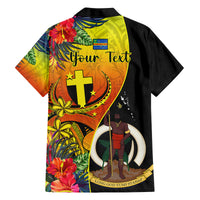 Personalised Vanuatu Tafea Day Family Matching Long Sleeve Bodycon Dress and Hawaiian Shirt Coat Of Arms Mix Tropical Flowers LT14 - Polynesian Pride
