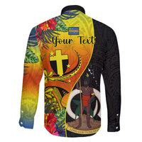 Personalised Vanuatu Tafea Day Family Matching Off Shoulder Long Sleeve Dress and Hawaiian Shirt Coat Of Arms Mix Tropical Flowers LT14 - Polynesian Pride