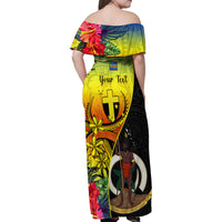Personalised Vanuatu Tafea Day Family Matching Off Shoulder Maxi Dress and Hawaiian Shirt Coat Of Arms Mix Tropical Flowers LT14 - Polynesian Pride
