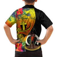 Personalised Vanuatu Tafea Day Family Matching Off Shoulder Short Dress and Hawaiian Shirt Coat Of Arms Mix Tropical Flowers LT14 - Polynesian Pride