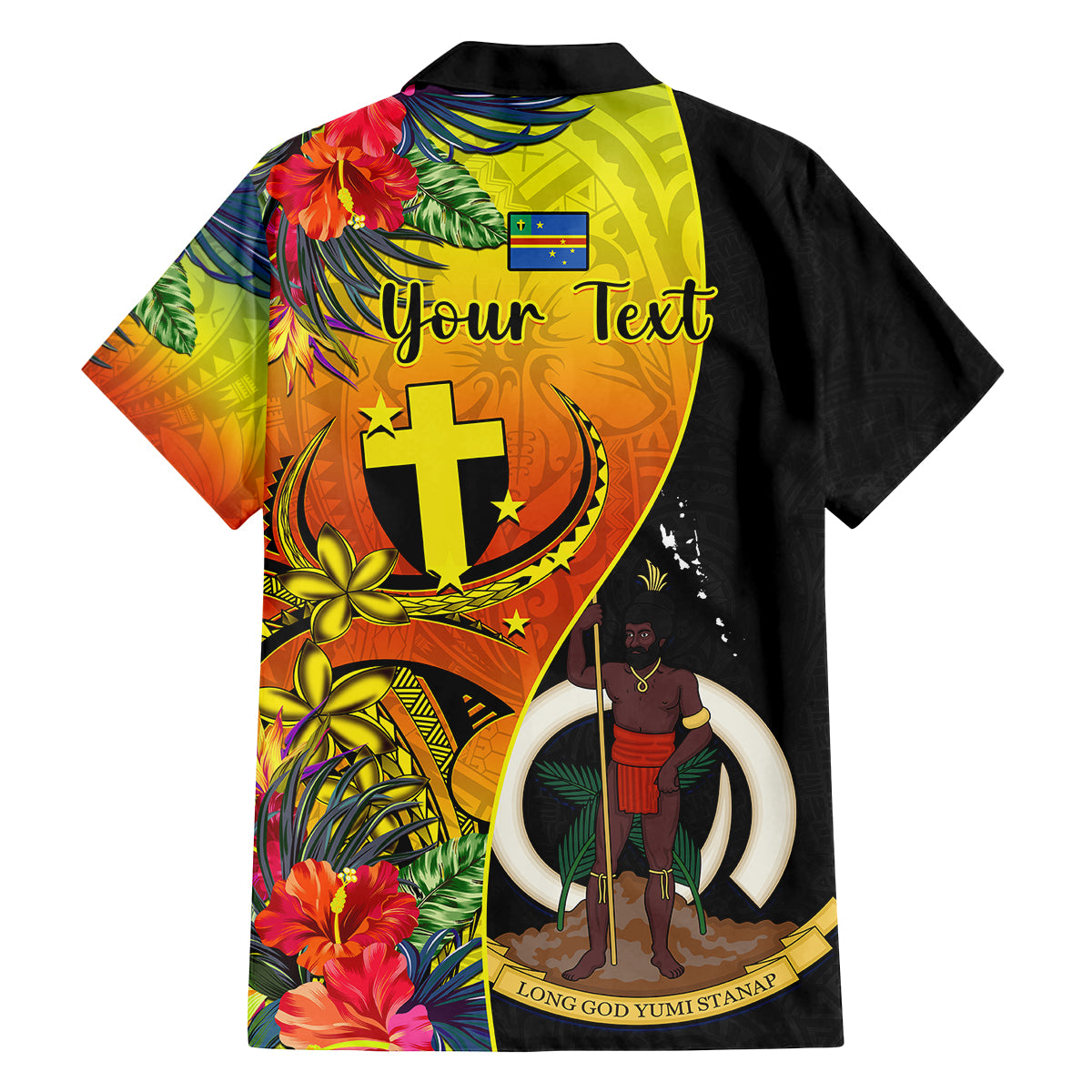 Personalised Vanuatu Tafea Day Family Matching Off Shoulder Short Dress and Hawaiian Shirt Coat Of Arms Mix Tropical Flowers LT14 - Polynesian Pride