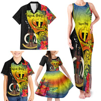 Personalised Vanuatu Tafea Day Family Matching Tank Maxi Dress and Hawaiian Shirt Coat Of Arms Mix Tropical Flowers LT14 - Polynesian Pride