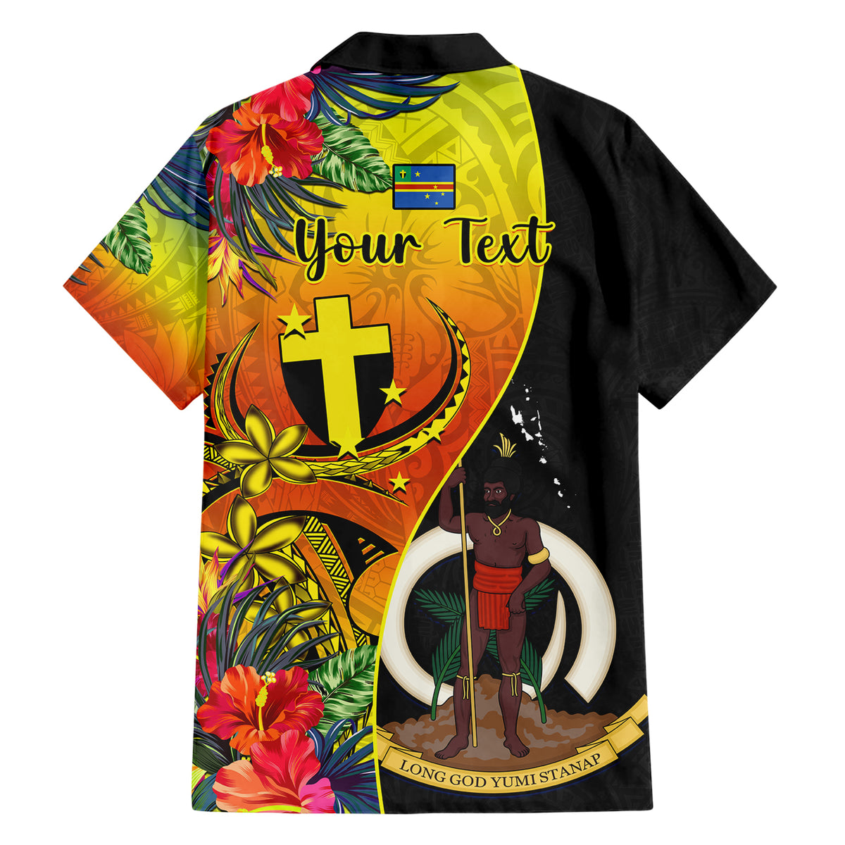 personalised-vanuatu-tafea-day-hawaiian-shirt-coat-of-arms-mix-tropical-flowers