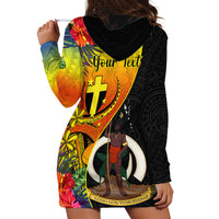 Personalised Vanuatu Tafea Day Hoodie Dress Coat Of Arms Mix Tropical Flowers LT14 - Polynesian Pride