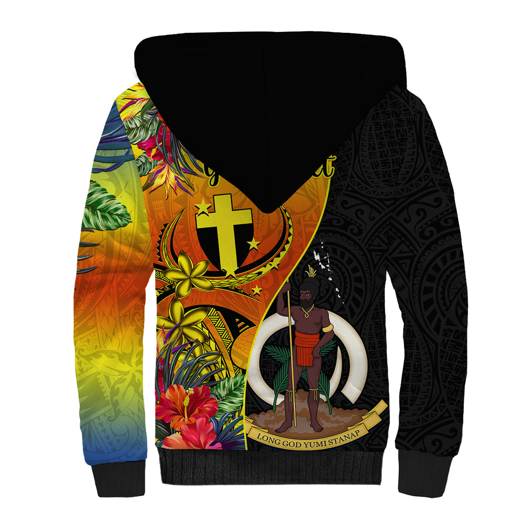 personalised-vanuatu-tafea-day-sherpa-hoodie-coat-of-arms-mix-tropical-flowers