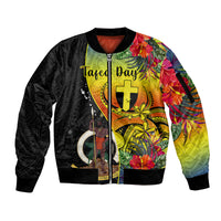 personalised-vanuatu-tafea-day-sleeve-zip-bomber-jacket-coat-of-arms-mix-tropical-flowers
