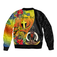 personalised-vanuatu-tafea-day-sleeve-zip-bomber-jacket-coat-of-arms-mix-tropical-flowers