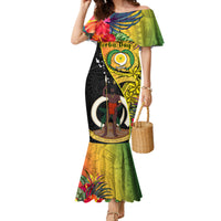 Vanuatu Torba Day Family Matching Mermaid Dress and Hawaiian Shirt Coat Of Arms Mix Tropical Flowers LT14 Mom's Dress Black - Polynesian Pride