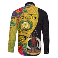 Vanuatu Torba Day Family Matching Off Shoulder Long Sleeve Dress and Hawaiian Shirt Coat Of Arms Mix Tropical Flowers LT14 - Polynesian Pride