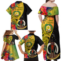 Vanuatu Torba Day Family Matching Off Shoulder Maxi Dress and Hawaiian Shirt Coat Of Arms Mix Tropical Flowers LT14 - Polynesian Pride