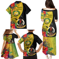 Vanuatu Torba Day Family Matching Puletasi Dress and Hawaiian Shirt Coat Of Arms Mix Tropical Flowers LT14 - Polynesian Pride