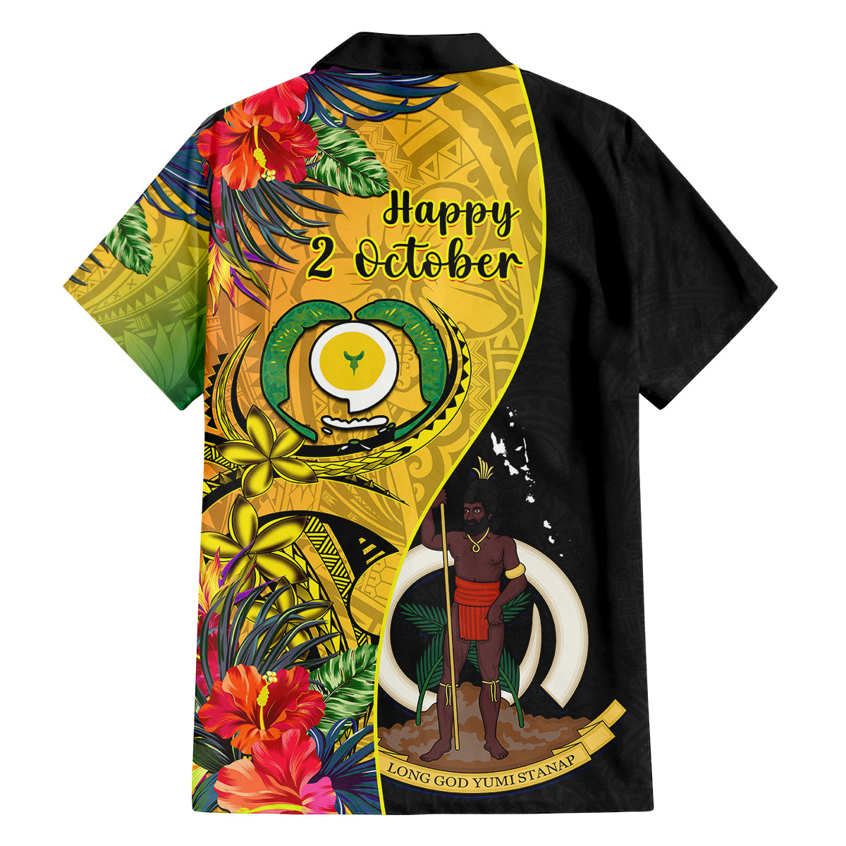 Vanuatu Torba Day Family Matching Puletasi Dress and Hawaiian Shirt Coat Of Arms Mix Tropical Flowers LT14 - Polynesian Pride