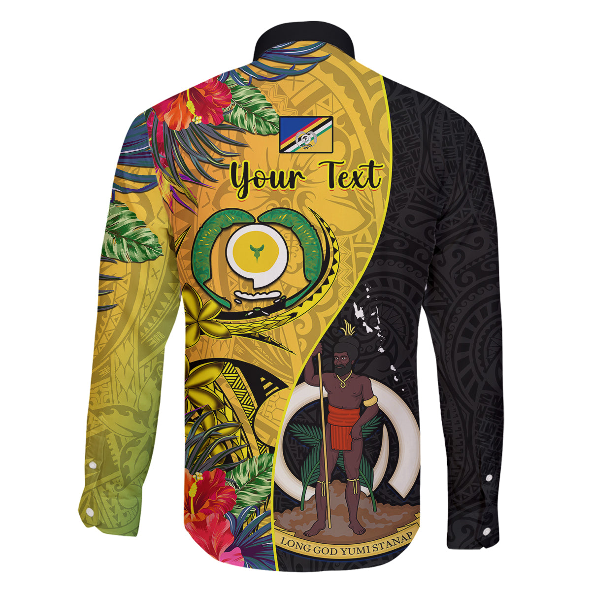 Personalised Vanuatu Torba Day Family Matching Long Sleeve Bodycon Dress and Hawaiian Shirt Coat Of Arms Mix Tropical Flowers LT14 - Polynesian Pride