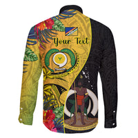 Personalised Vanuatu Torba Day Family Matching Long Sleeve Bodycon Dress and Hawaiian Shirt Coat Of Arms Mix Tropical Flowers LT14 - Polynesian Pride